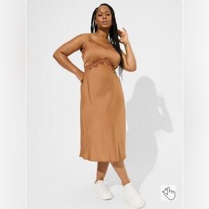TORRID Tea Length Woven Jacquard Lace Trim Cami Dress